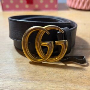 Gucci Black Belt with Gold GG Buckle